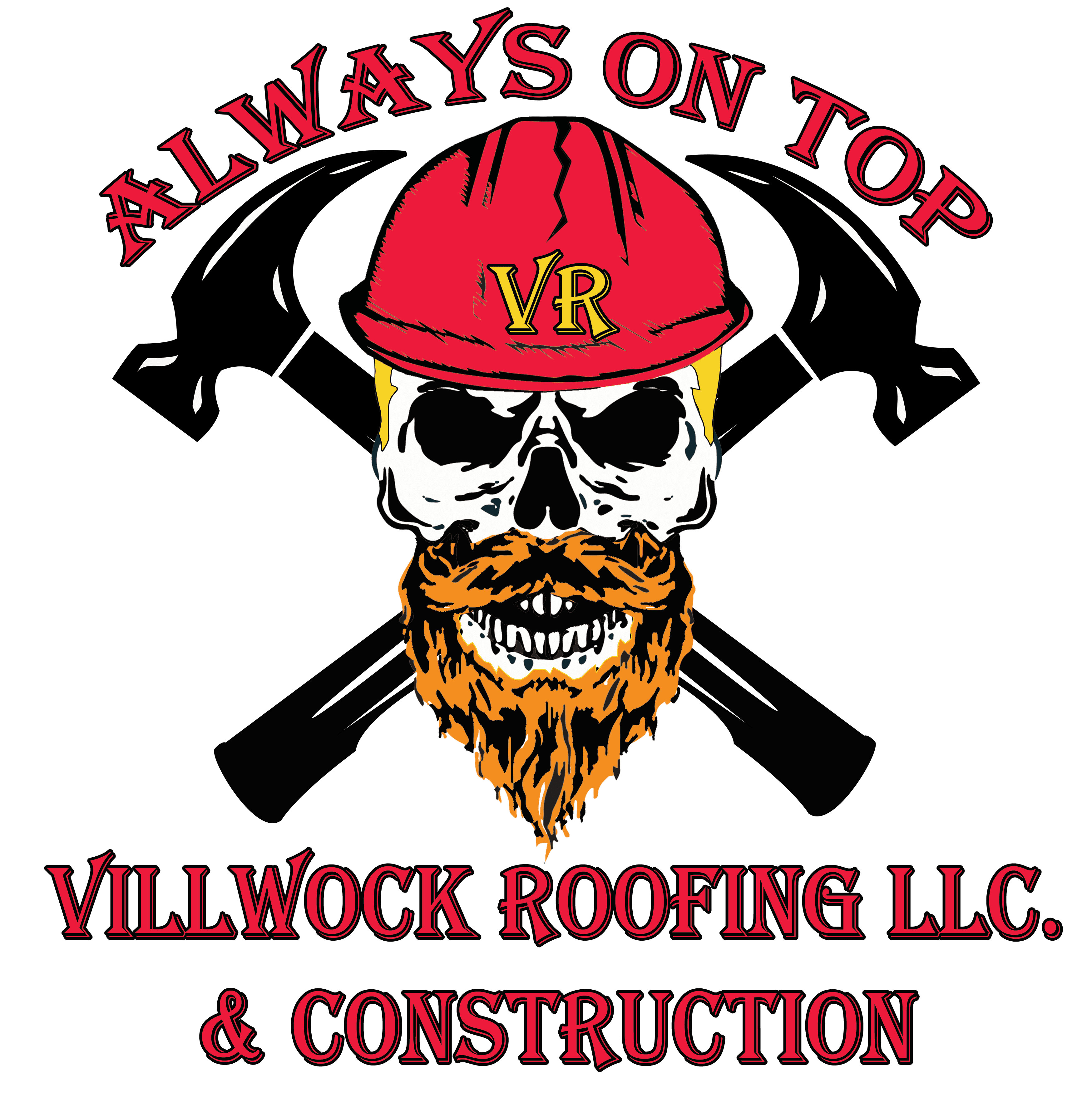 Skull beard logo villwock roofing and construction 2 red